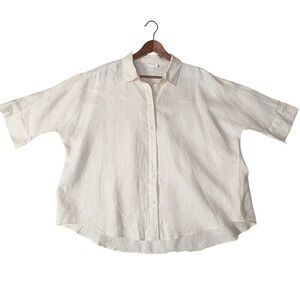 Rare Earth 100% Linen Cream Safari Travel Shirt Ivory Oversized Button Up W 10